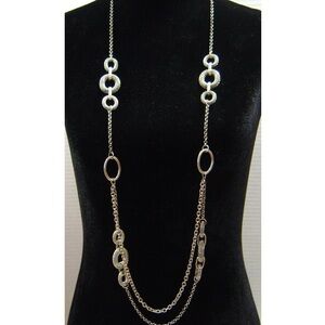 Vintage Premier Designs Layered Silver Tone Chain Circle Mesh Long Necklace